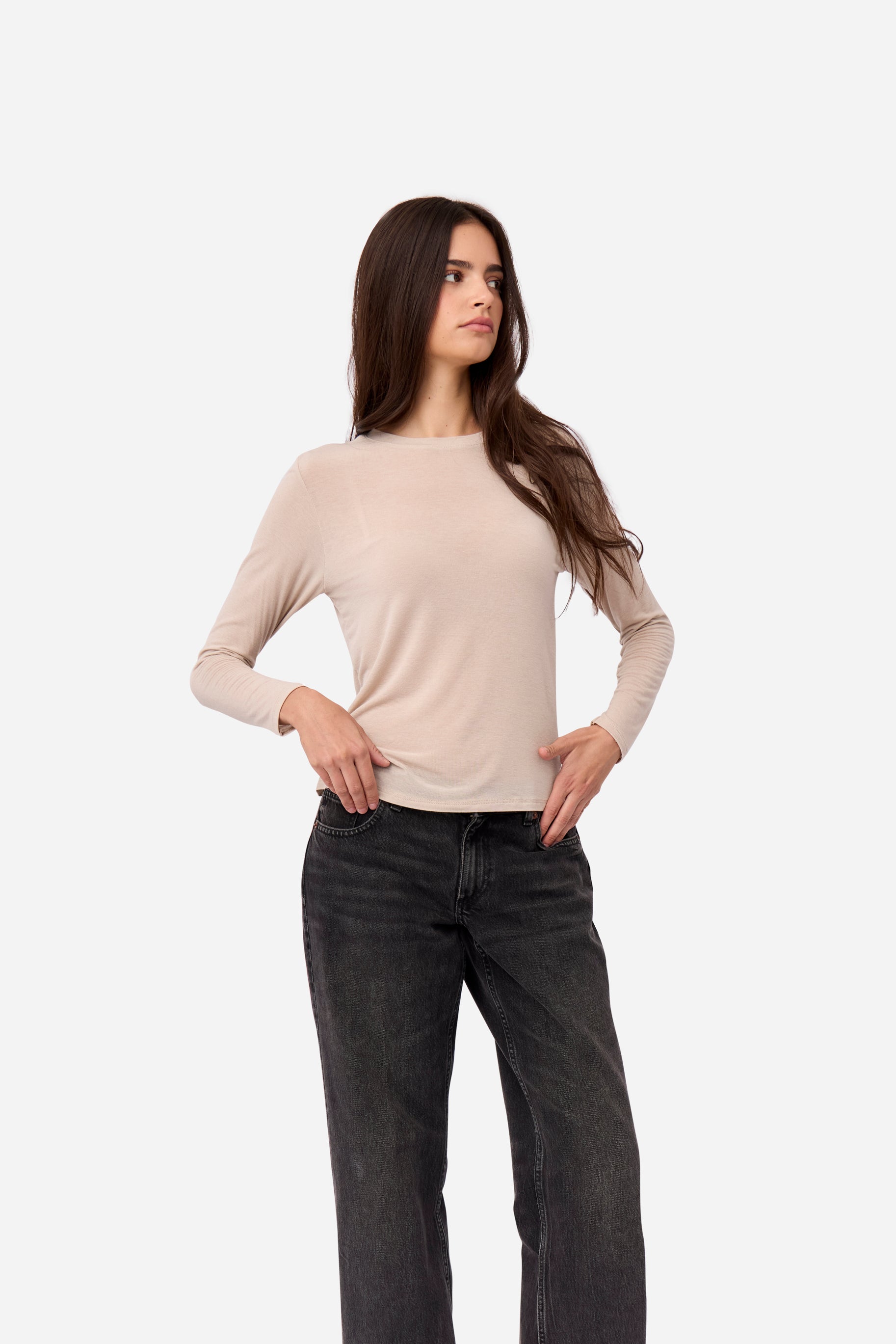 Camiseta Cashmere Manga Larga Beige