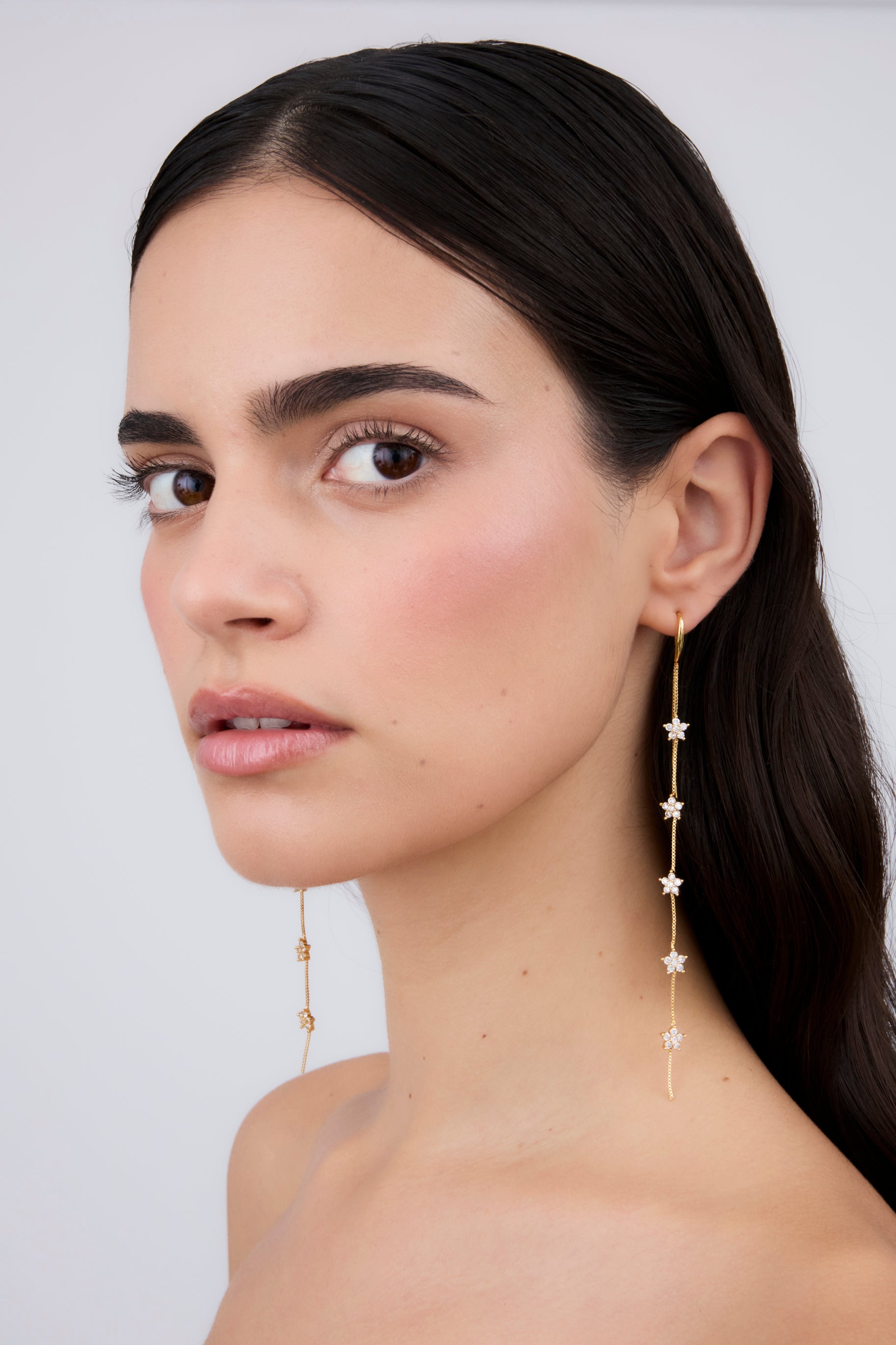 Double Flower Chain Earring (Unit)