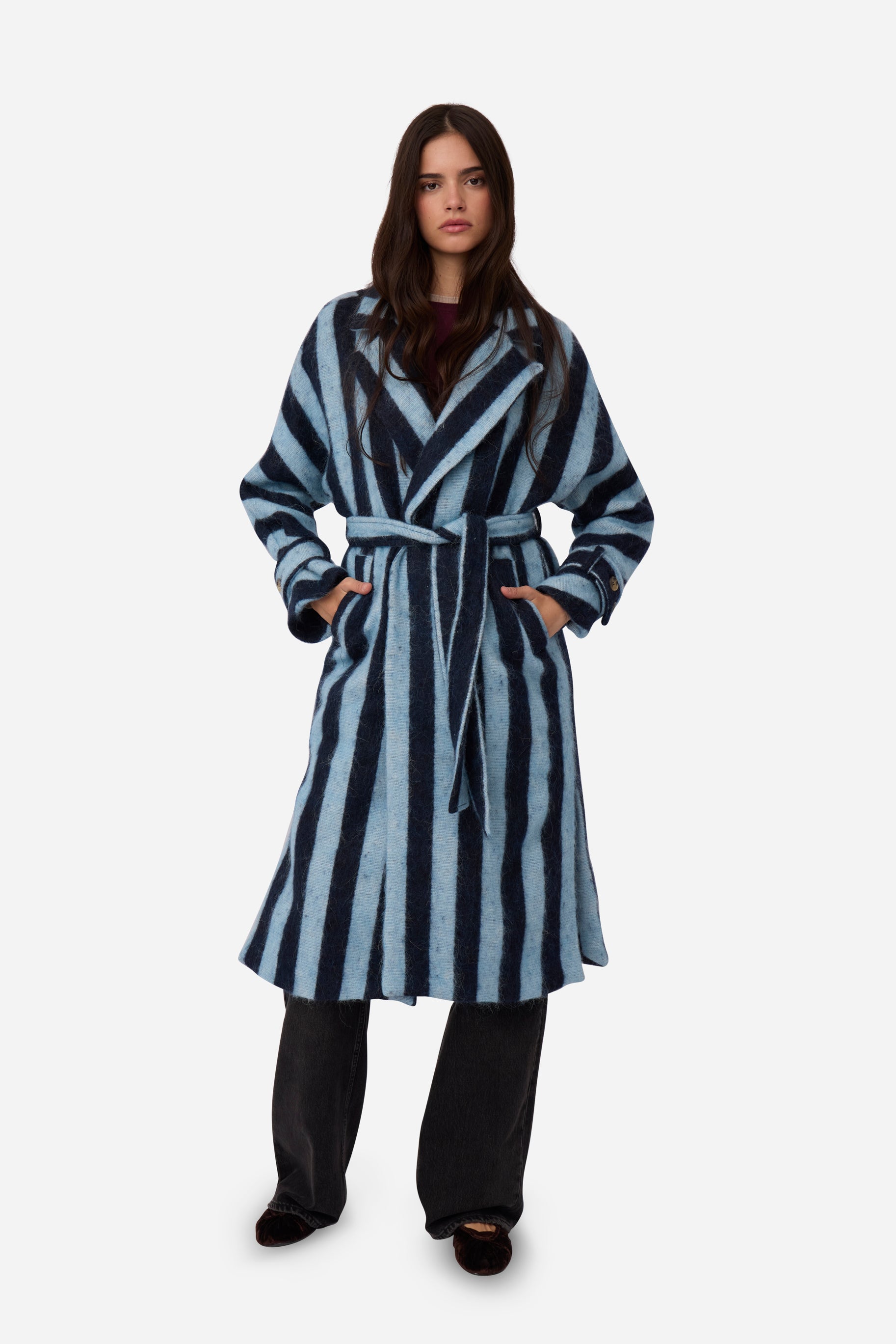 Abrigo Alpaca Rayas Azul