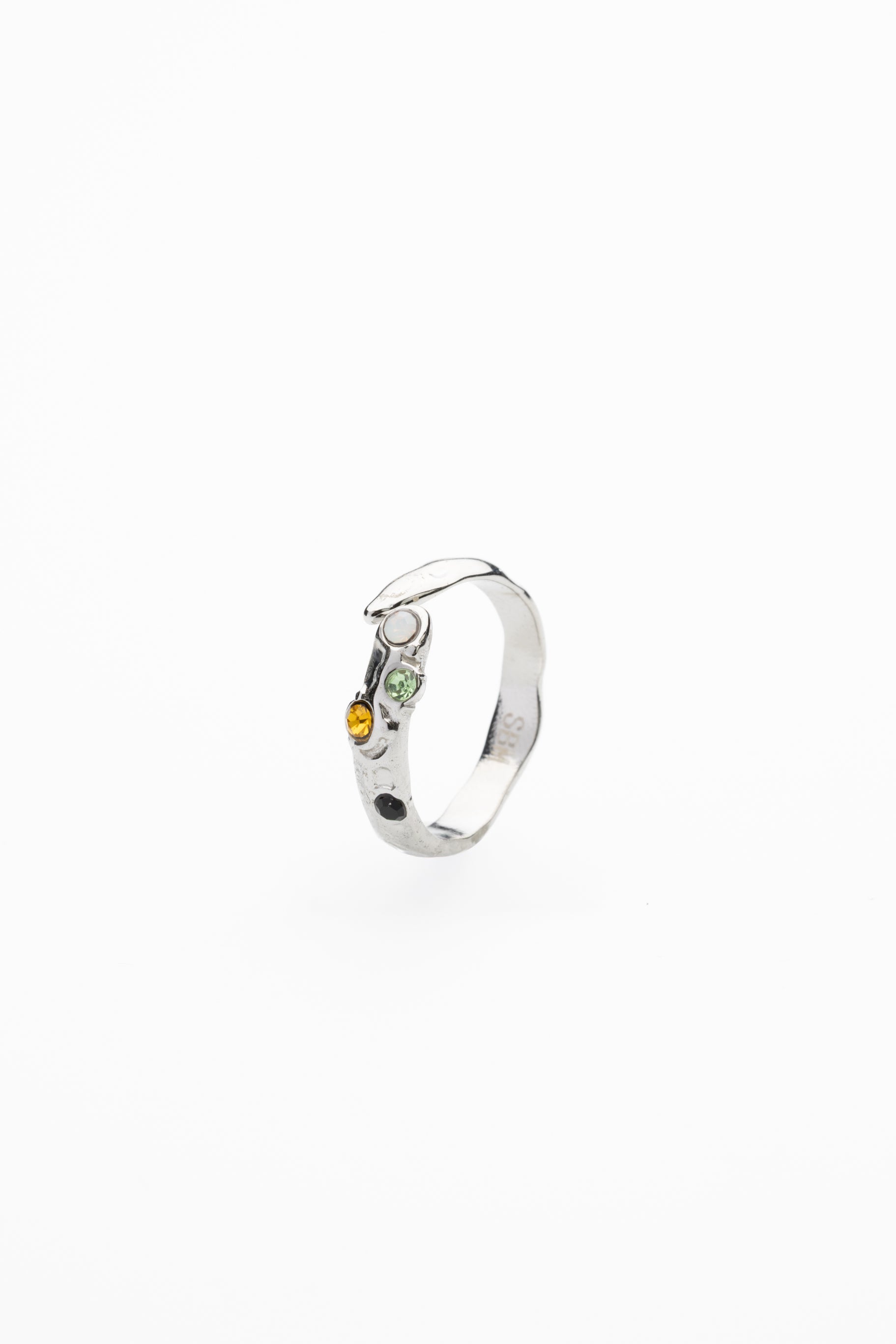 Anillo Textura Circonitas Verde y Marrón