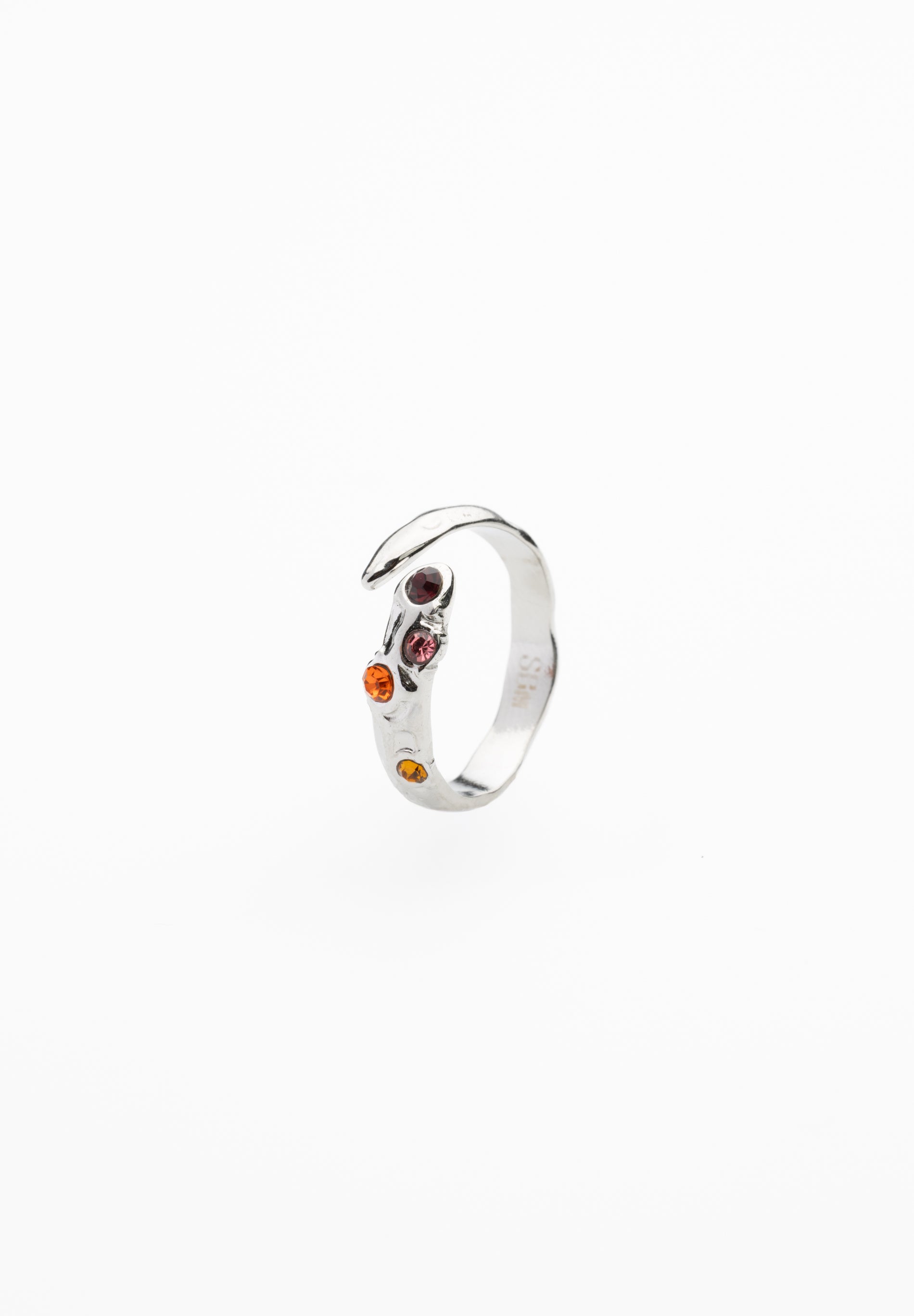 Anillo Textura Circonitas Rosa y Naranja