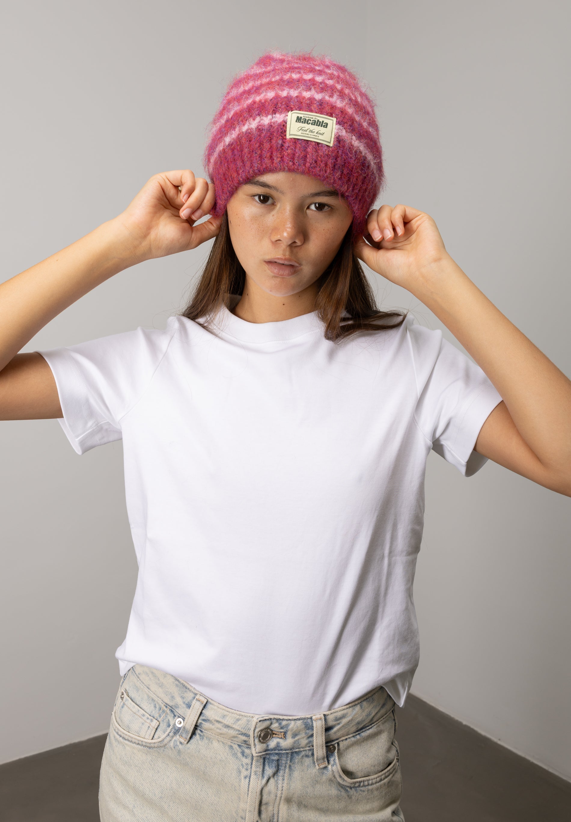Garnet and Pink Fuzzy Hat