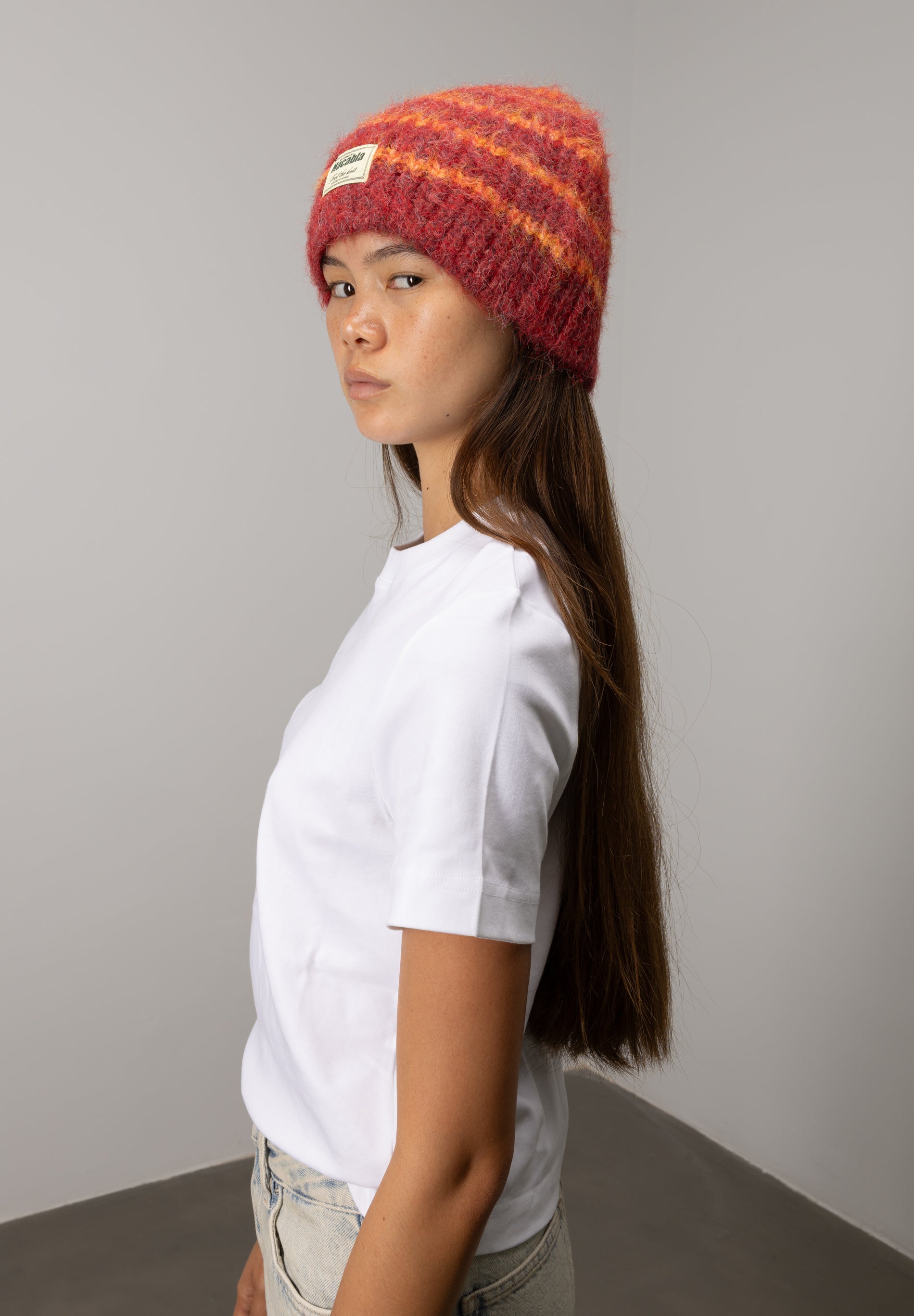 Garnet and Orange Fuzzy Hat