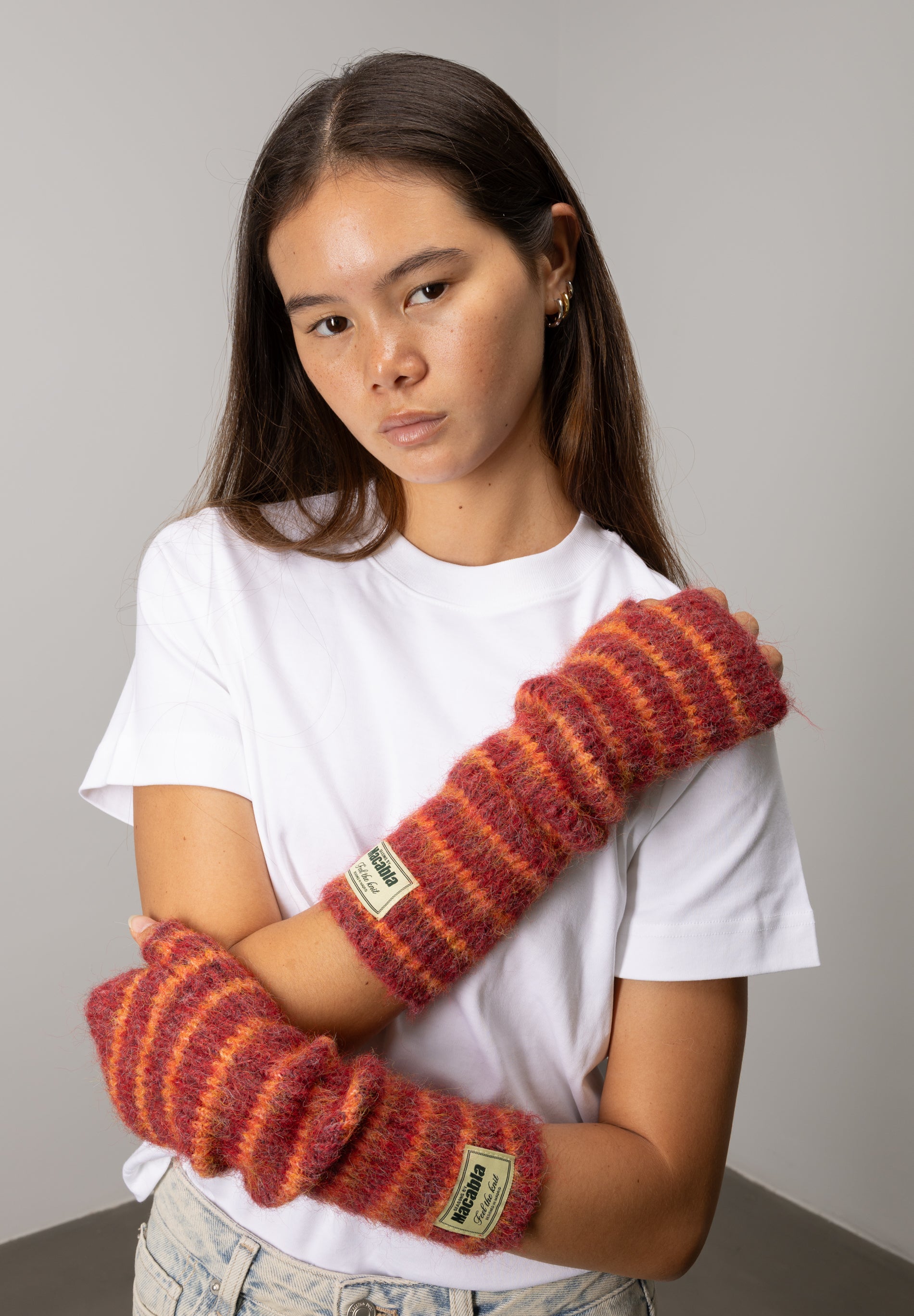 Garnet and Orange Fuzzy Mittens