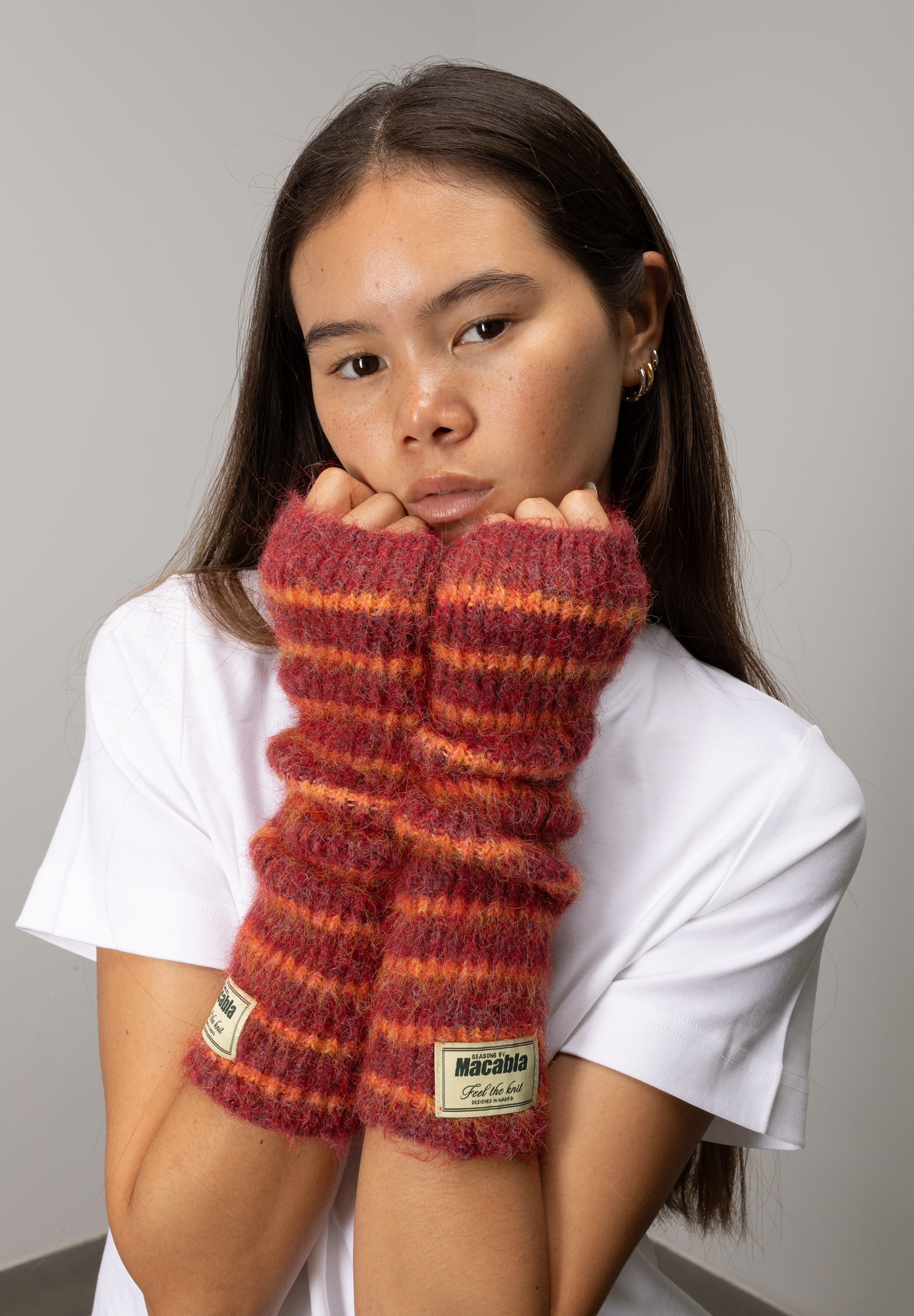 Garnet and Orange Fuzzy Mittens