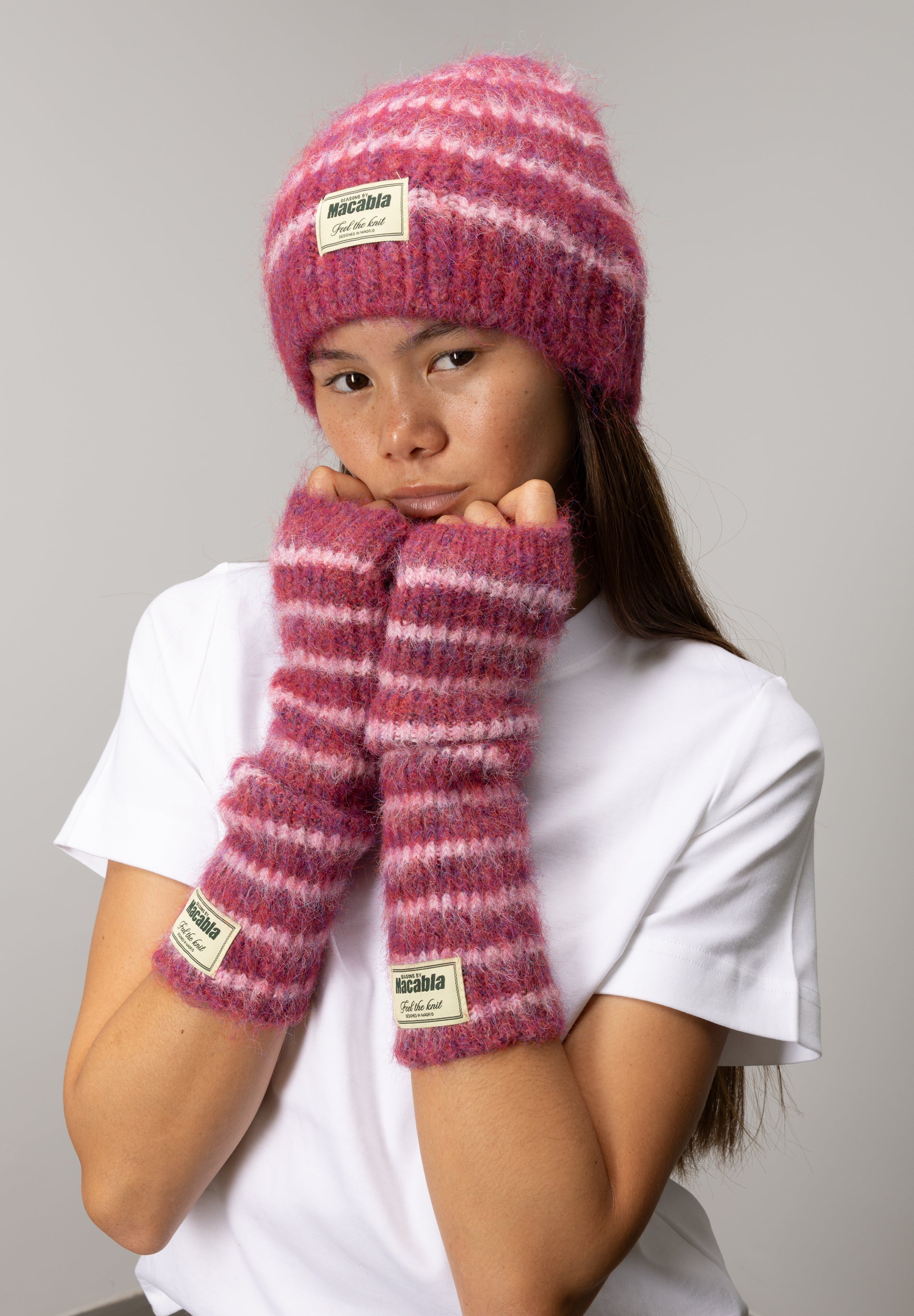 Garnet and Pink Fuzzy Mittens