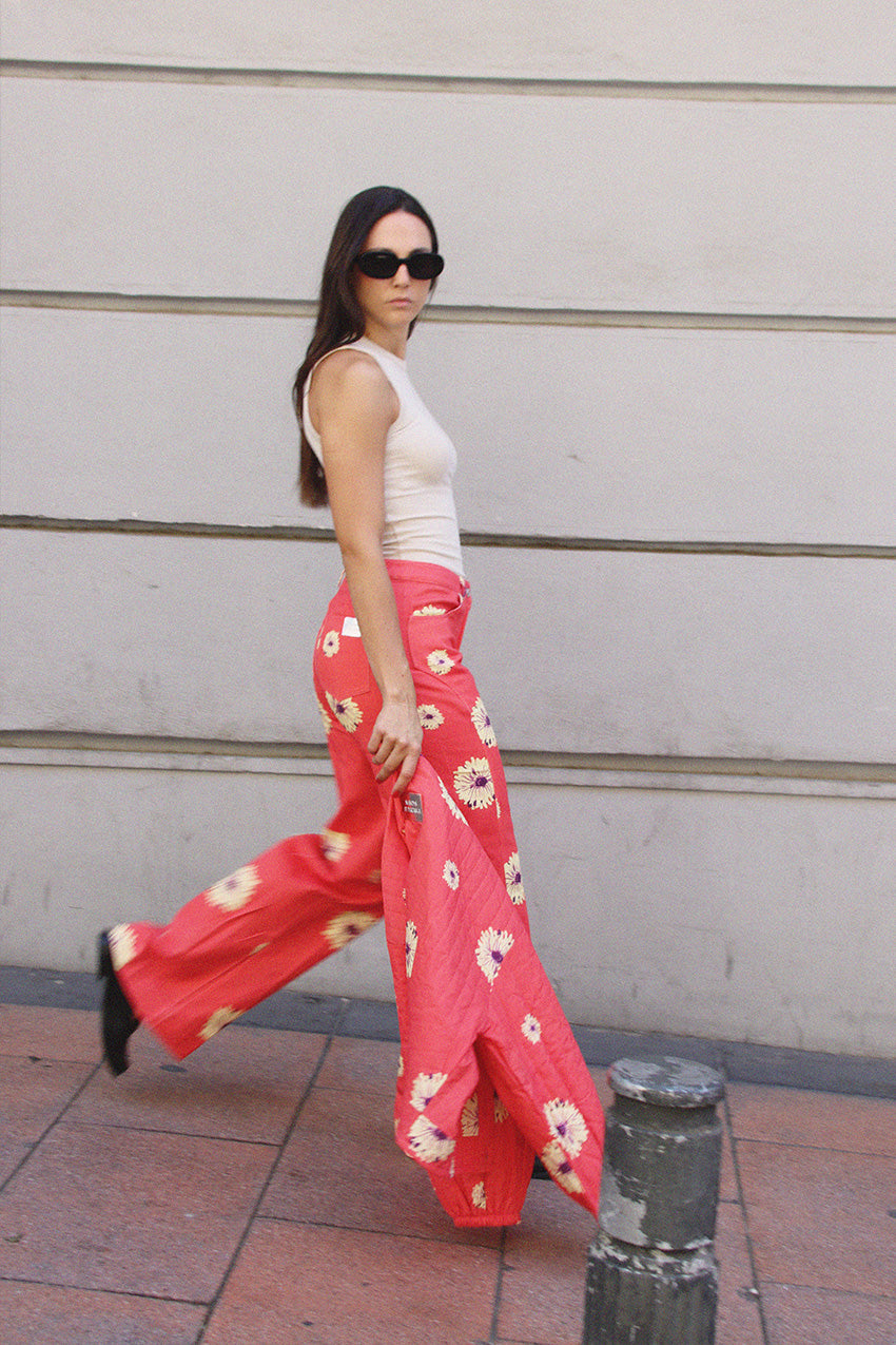 Pantaloni Dritti Maxi Fiori